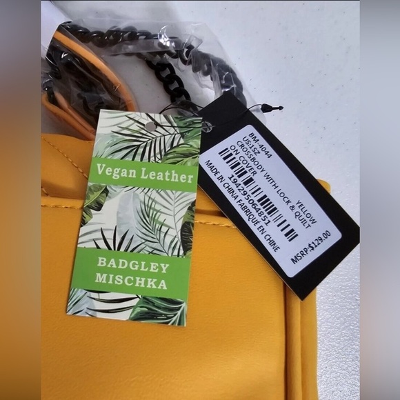 Badgley Mischka Crossbody Handbag Quilted Front Yellow NWT - Picture 13 of 13